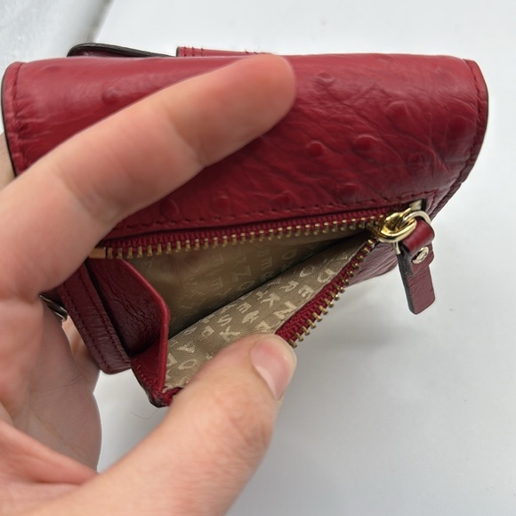 Kate Spade Red Tan Ostrich? Leather Wallet Bifold ID Card Holder - Picture 12 of 16